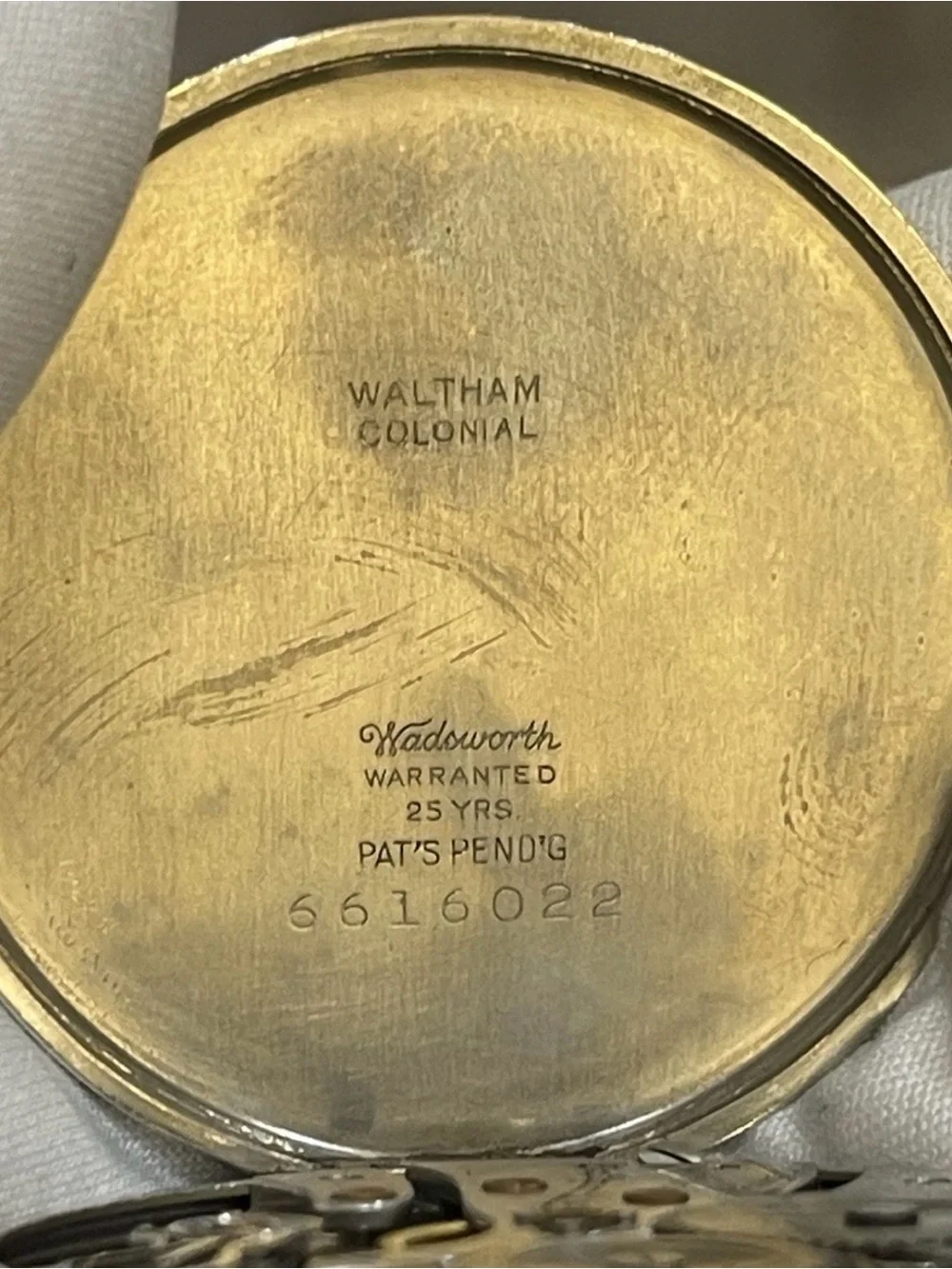 Antique Waltham Colonial Pocket Watch Art Deco Wadsworth 25Y Gold Filled 44mm